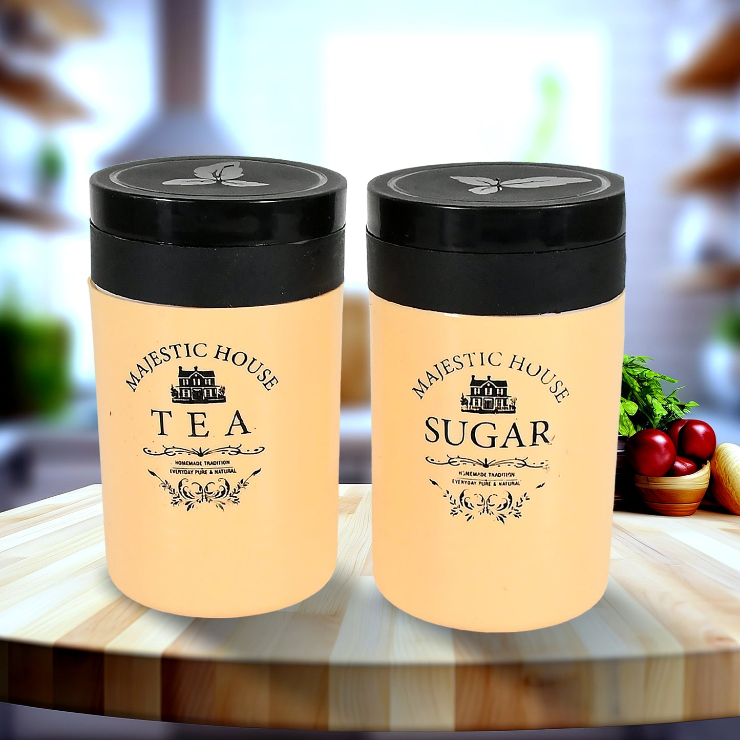 5640 Accurate Seal Tea Sugar Coffee Container Plastic Damru Shaped Tea Coffee Sugar Canisters Jar New Airtight Food Seal Containers For Salt Dry Fruit Grocery 2 Section (800 Ml Approx) - Zidbik
