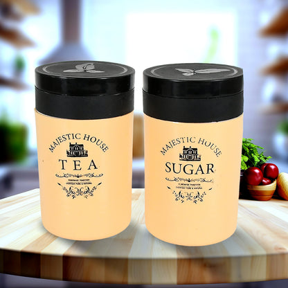 5640 Accurate Seal Tea Sugar Coffee Container Plastic Damru Shaped Tea Coffee Sugar Canisters Jar New Airtight Food Seal Containers For Salt Dry Fruit Grocery 2 Section (800 Ml Approx) - Zidbik