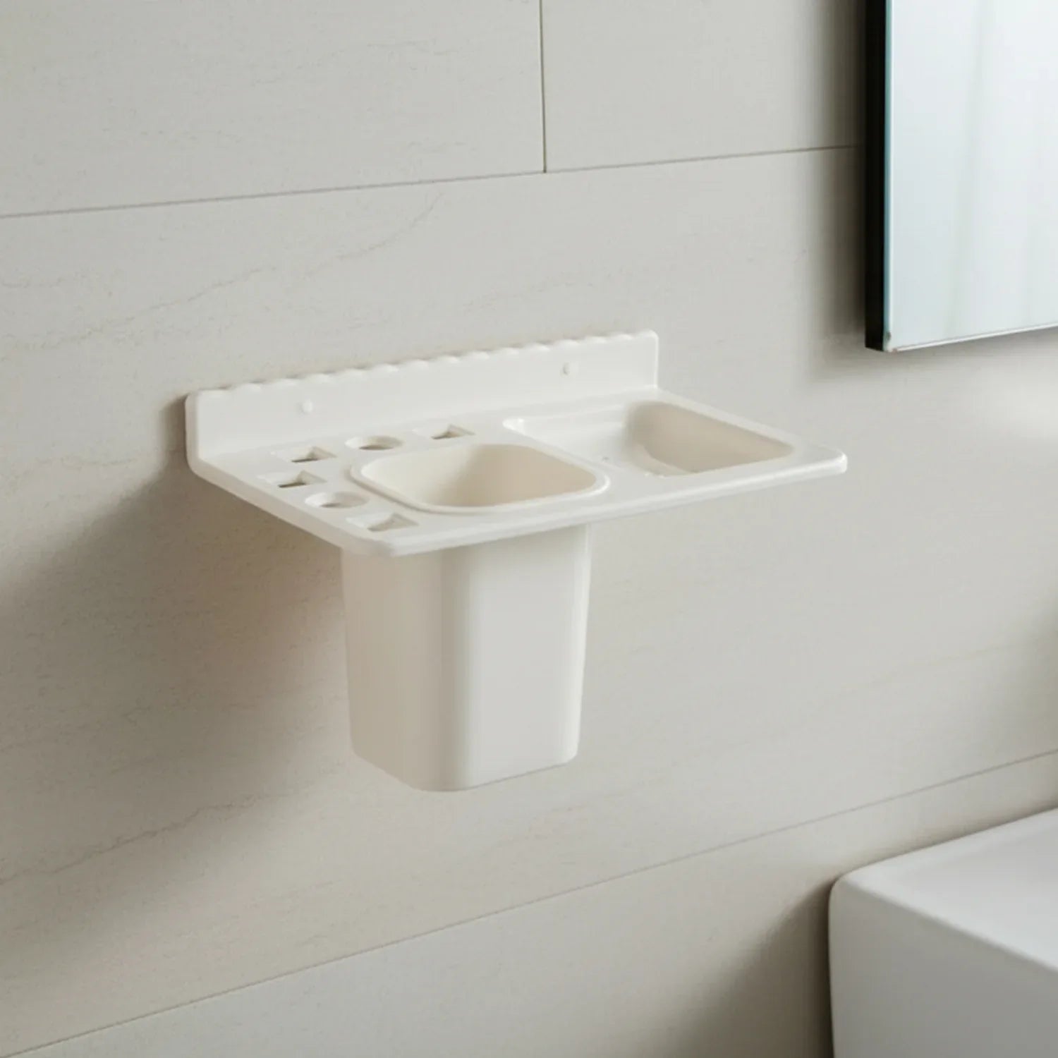 3in1 Wall Mounted Multi-compartment Toothbrush Soap Holder With Cup (1 Pc) - Zidbik