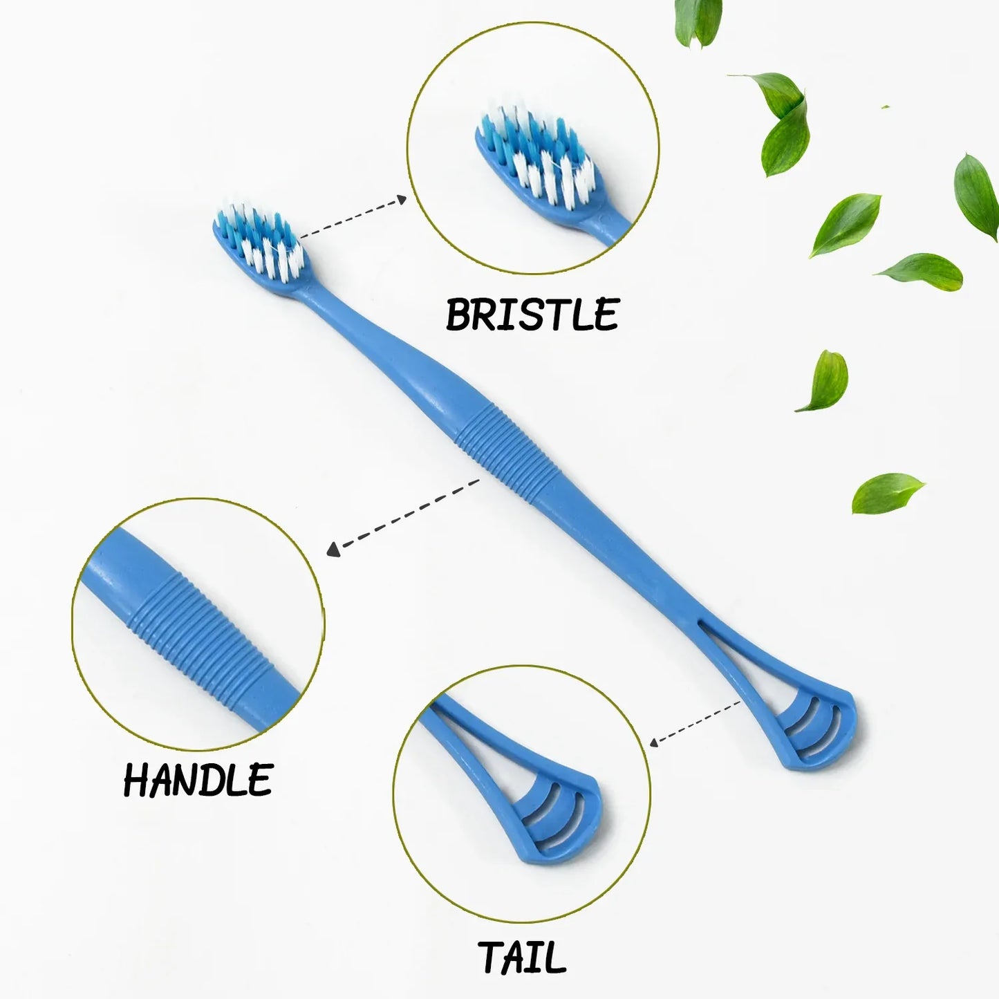 12814 2-in-1 Tooth Brush With Tongue Scraper Soft Bristle Long Handle (8pcs) Soft Toothbrush - Zidbik