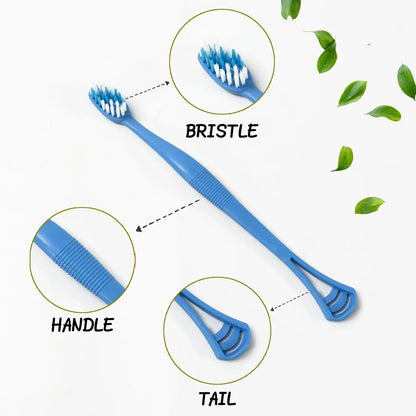 12814 2-in-1 Tooth Brush With Tongue Scraper Soft Bristle Long Handle (8pcs) Soft Toothbrush - Zidbik