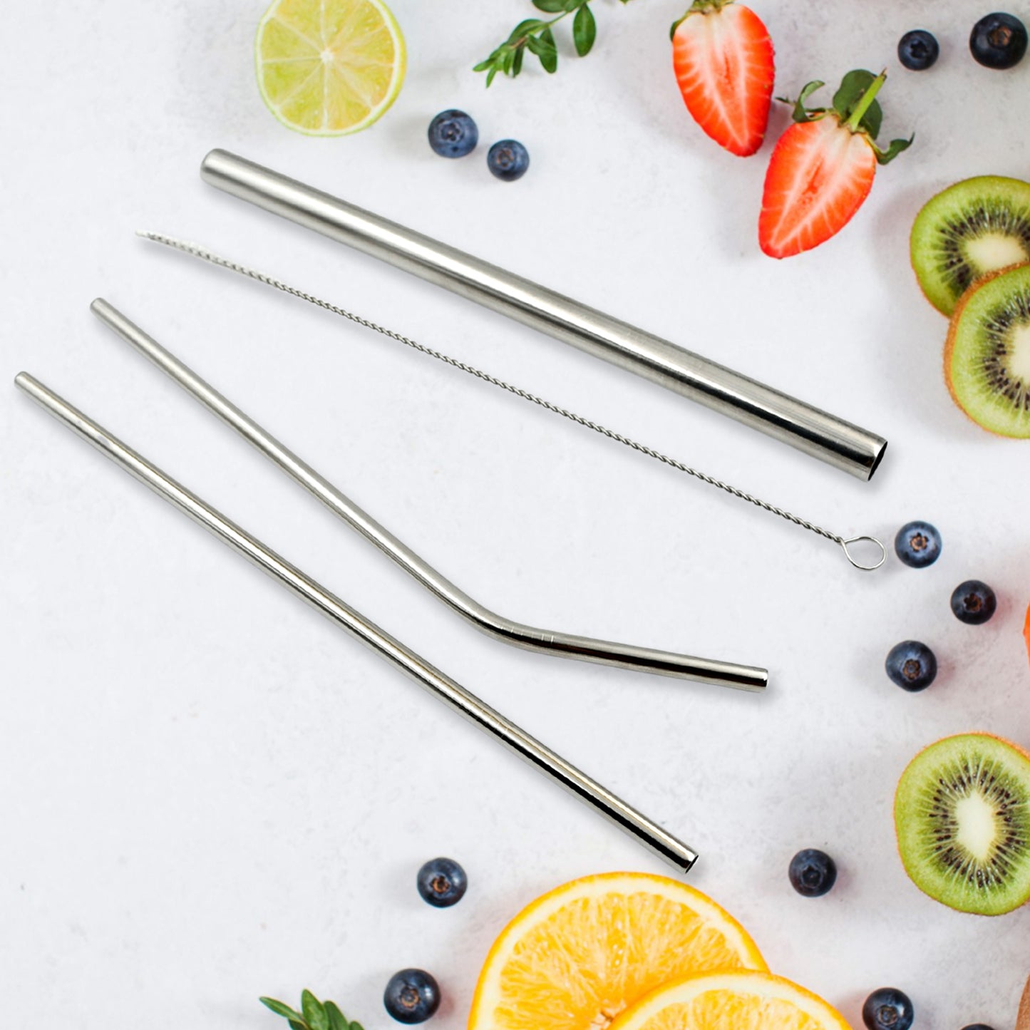 0600 Reusable Stainless Steel Straws With Travel Case Cleaning Brush Eco Friendly Extra Long Metal Straws Drinking Set Of 4 (2 Straight Straws 1 Bent Straws 1 Brush) - Zidbik