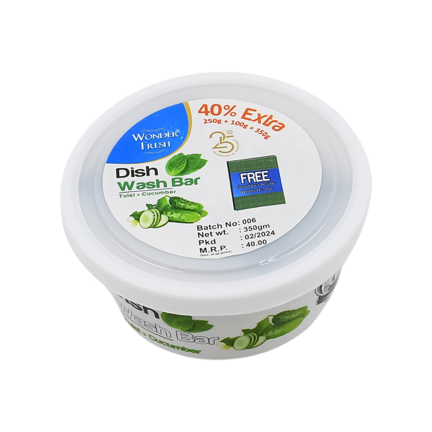 Fresh Mix Flavor Round Dishwash Bar With Super Scrubber Free Complete Dishwashing Solution Tough Stains Remover (350 Gm) - Zidbik