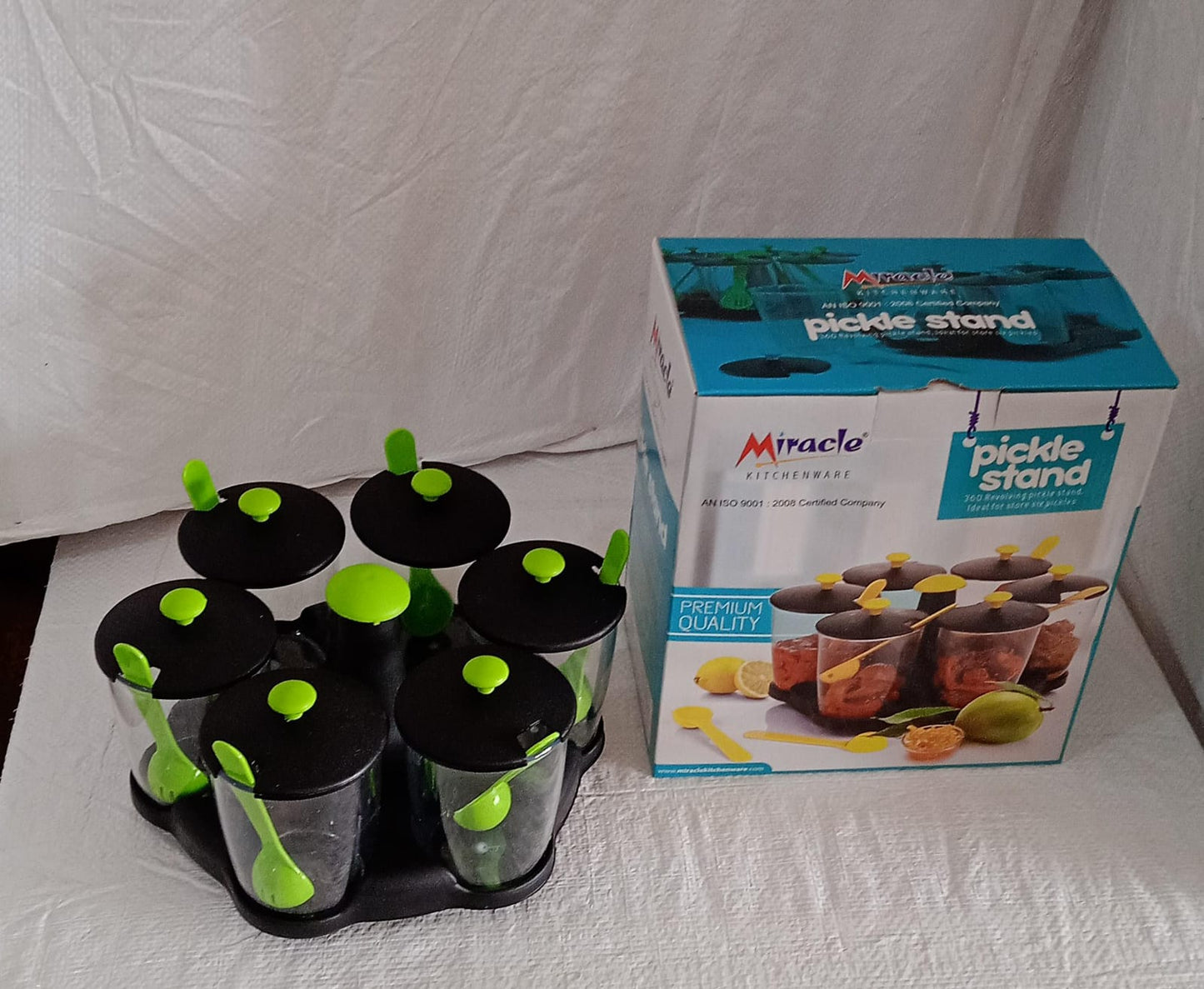 5582 Multipurpose 6 Piece Miracle Revolving Plastic Spice Container Rack With 6 Spoon Condiment Set Masala Rack Set Revolving Spice Rack Aachar Container Chutney Mukhwas Tray Masala Dining Spice Stand - Zidbik