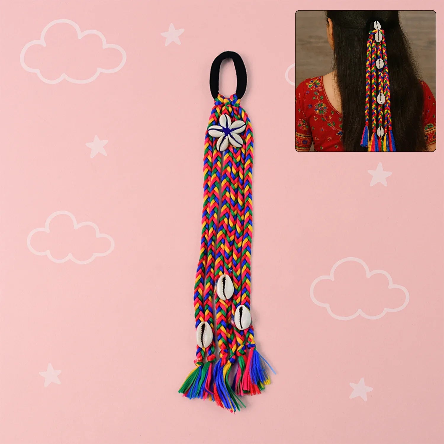 Traditional Multicolor Braided Hair Accessory Stylish Kodi String Bow (1 Pc) - Zidbik
